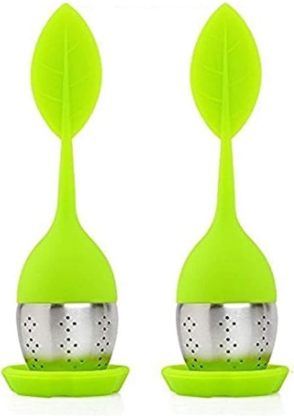 Original te-infuser med te-kuglebakke 100% fødevaregodkendt silikone-infuser & te-infuser si i rustfrit stål - Grøn (Sæt med 2)