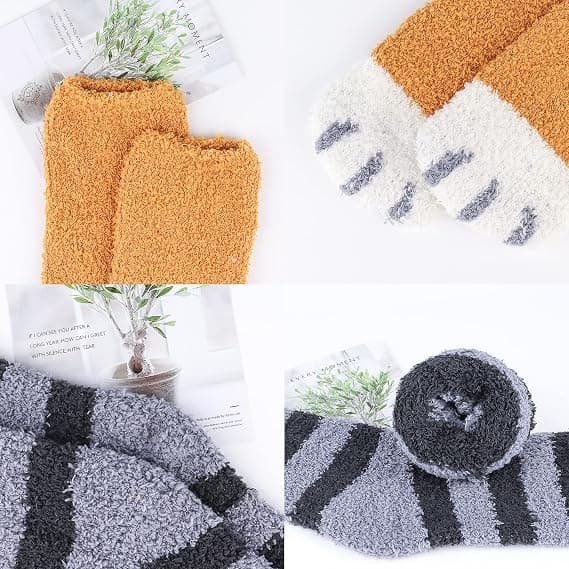 Varmestrømper for kvinner, kattestrømper, kattepoter, termisk fleece, vinter
