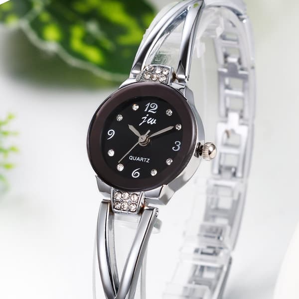 Damklocka, elegant korsande armbanddesign med strass med digital urtavla spänne klocka, legering, silver
