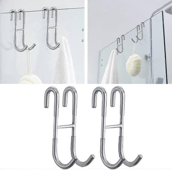 Glass Shower Hooks - Easy Towel Hangers (Silver, 2 pcs)