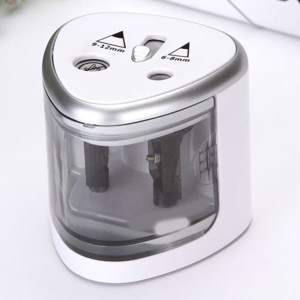 Electric Dual-Hole Battery-Powered Pencil Sharpener Lightweight for Home School Office Silver