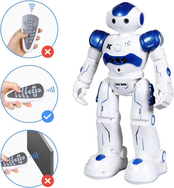 Gestyrt fjernkontrollrobot - Leketøysgave til barn, interaktiv, gå, synge, danse, programmerbar smart robot for barn gutter jenter, blå