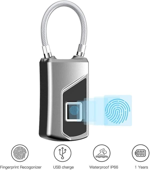 Fingerprint Lock, IP66 Waterproof Keyless Security Lock USB Rechargeable Door Lock for House Door, Backpack, Suitcase, Bicycle, etc.