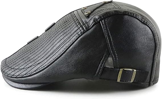 Herre Flat Cap Hat Justerbar Flad Baret PU Læder 56-60cm