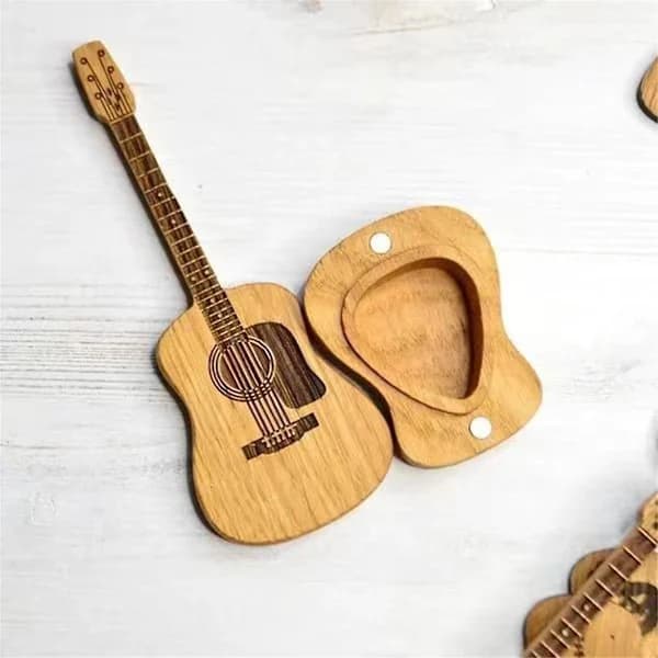 Trä Akustisk Gitarr Plektrumbox med Ställ Bärbar Handgjord Gitarr Plektrum Förvaringsbehållare Guit