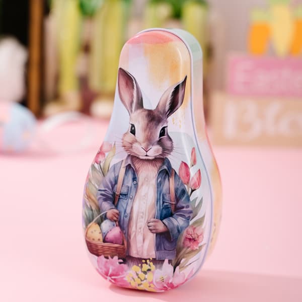 Easter Bunny Tin Container Reusable Decorative Candy Storage Gift Box for Kids and Easter Baskets Model A