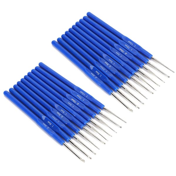 20 Pcs Crochet Hook Sweater Needle Blue Handle Yarn Weave Craft Knitting Tool Sewing Supplies