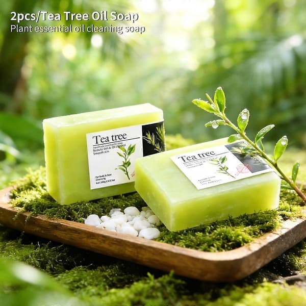 Tea Tree Oil Soap 2-pack, Deep Cleansing Oil Control Moisturizing Handmade Essential Oil Soap for Face and Body, Total 100g
