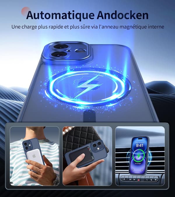 Magnetic Case for iPhone 16, Compatible with MagSafe, Translucent Matte Back Slim Shockproof Case, Storm Blue