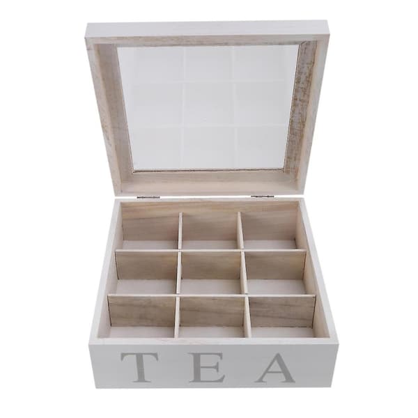 Wooden Tea Bag Storage Box with Lid, 9 Compartments, Kitchen Organizer, Coffee and Tea Bag Storage