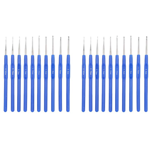 20 Pcs Crochet Hook Sweater Needle Blue Handle Yarn Weave Craft Knitting Tool Sewing Supplies