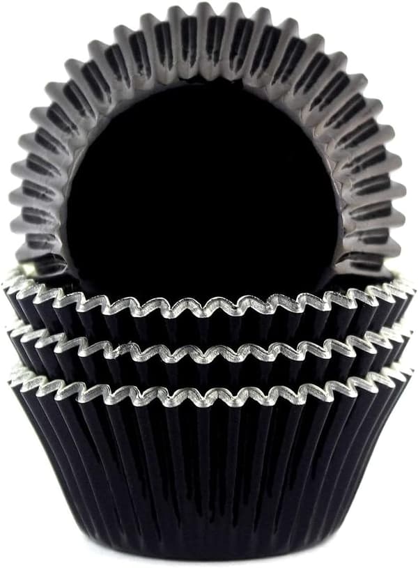 100 Pieces Foil Metallic Muffin Liners Cupcake Liners Baking Cups for Birthday Wedding Home Party Odorless (Black)
