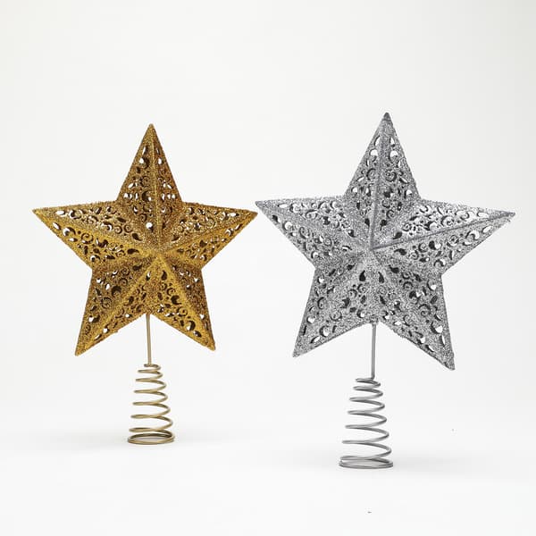 Sølvfarvet juletræstopstjerne 23 cm - Luksus