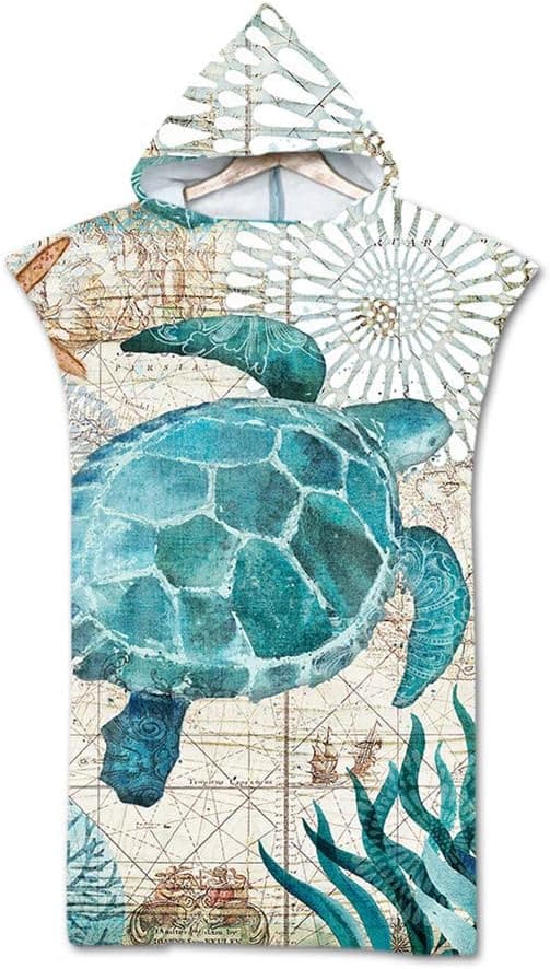 (Sea Turtle) Surf Poncho Towel, Microfiber Quick Dry Fabric Surf Changing Robe with Hood