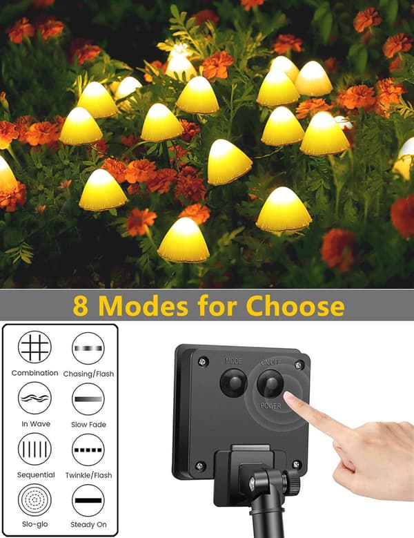 20 LED solcellelamper til haven, 8 tilstande svampeformede stibelysning udendørs, 5 m/16,4 fod landskabshave, solcellelamper
