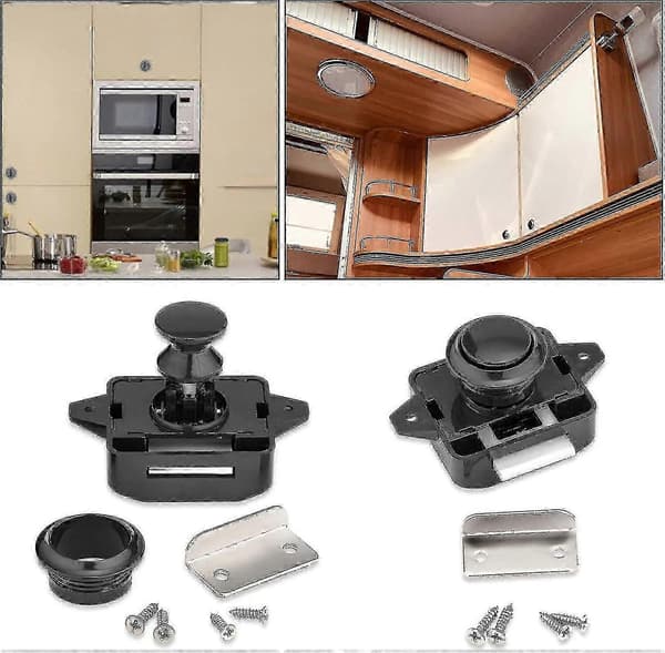 Push Button Lock - Keyless Cabinet Lock Cabinet Door Knob For RV Caravan 5 Pieces Black