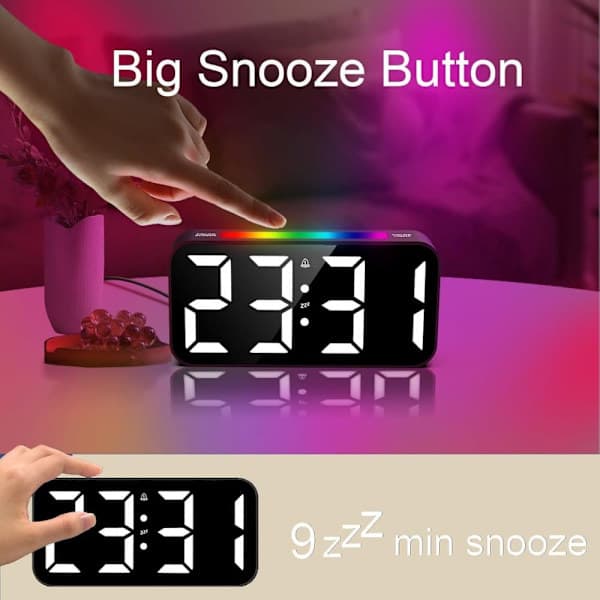 Loud Alarm Clocks for Bedrooms, Digital Bedside Clock with Projection and Night Light, Large Display, Dual Alarms, Dimmable