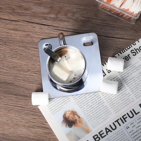 Tekoppset i rostfritt stål, tekopp kaffemugg med fat och sked, 160 ml