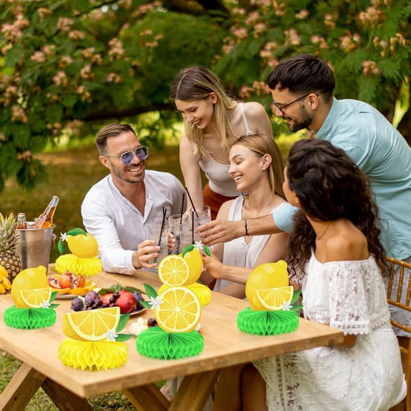 7 stk. sitronborddekorasjoner, honningkake-midtpunkter, sommerlimonade-topper for bursdagsfestdekorasjon