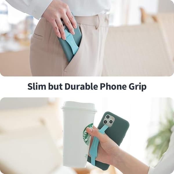 Yleiskäyttöinen silikoninen puhelinpidike kuminauhalla Androidille ja iPhonelle. vaaleanpunainen