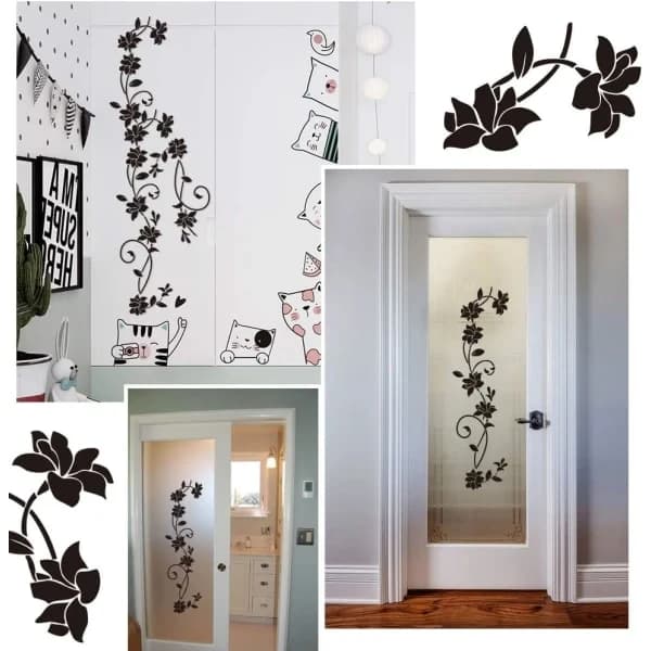 Seinätarrasarja, 105*30cm, Köynnöskasvit Kukat Musta PVC-design Seinätarra S
