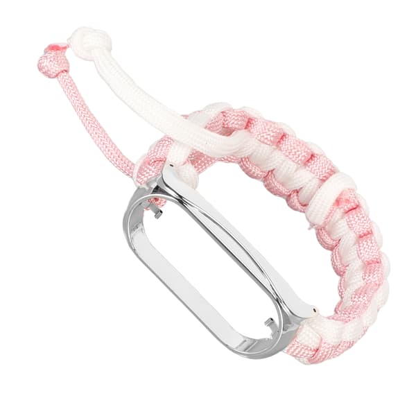 2-in-1 Braided Loop Bracelet for Mi Band 7 Adjustable Stretchy Nylon Breathable Sport Strap with Metal Frame Pink White