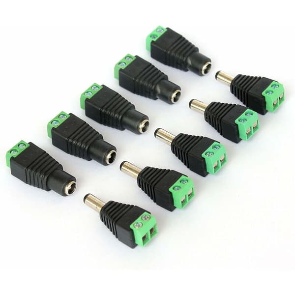 5x DC-liitin uros 5x naaras videovalvontakameralle 2,1 x 5,5 mm