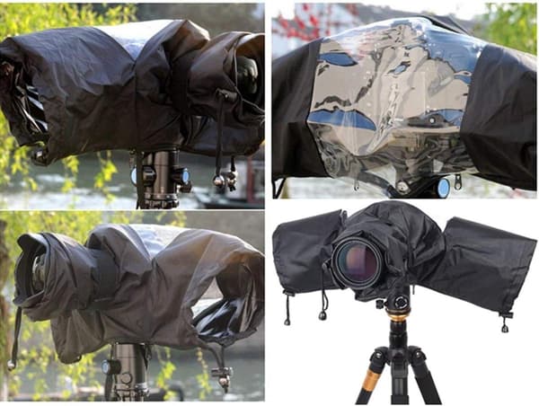 Waterproof Camera Rain Cover, Soft, with Drawstring and Sleeves, Nylon, Black, for Photography