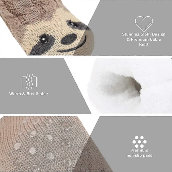 Hjemmesko Strømper Kvinder, Søde Dovendyr Varme Fleece Fluffy Skridsikre Strømper jkw