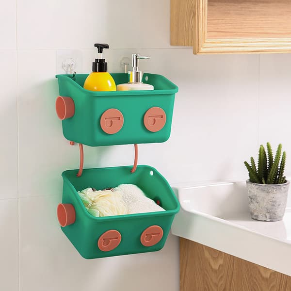 Hanging Storage Basket Dorm Bedside Sundries Holder with Drain Holes Stackable Organizer for Bathroom Kitchen Gray Wihte