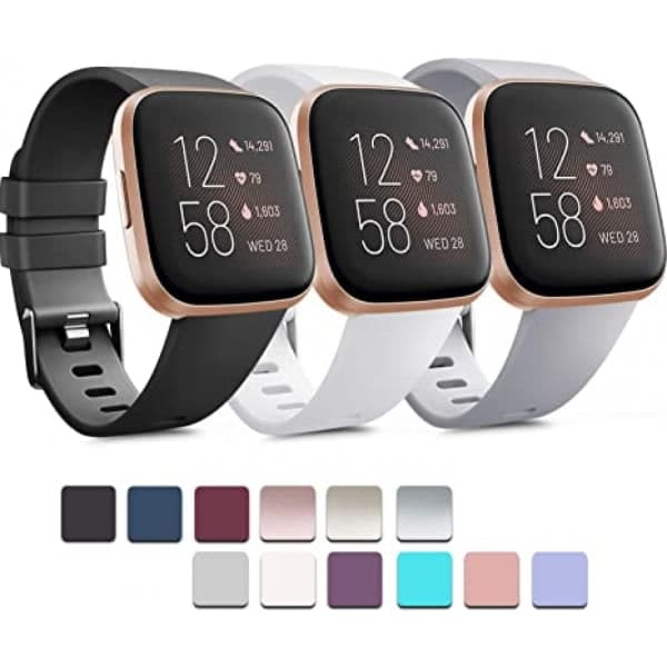 Fitbit Versa 2 -ranneke, 3 kpl, pehmeä silikoni, säädettävä naisille ja miehille