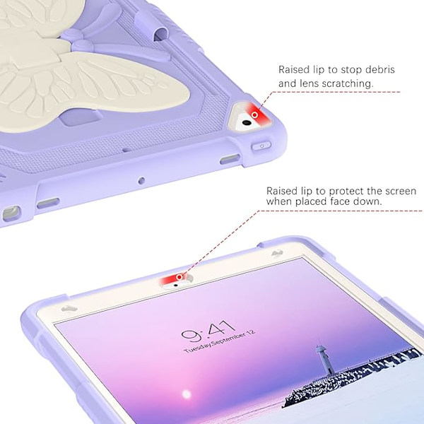 Fjärilsformat stötsäkert iPad 10.2 \" skyddsfodral (lila, exklusive iPad), 9:e generationens skyddsfodral, 8:e generationens skyddsfodral