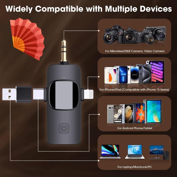 Trådløs Lavalier Mikrofon til iPhone/Android Telefon/Kamera/Laptop