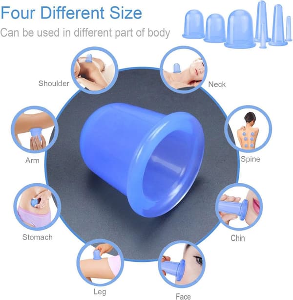 Ansigts Cupping Sæt, 7 dele silikone anti-cellulite vakuumkopper, blå