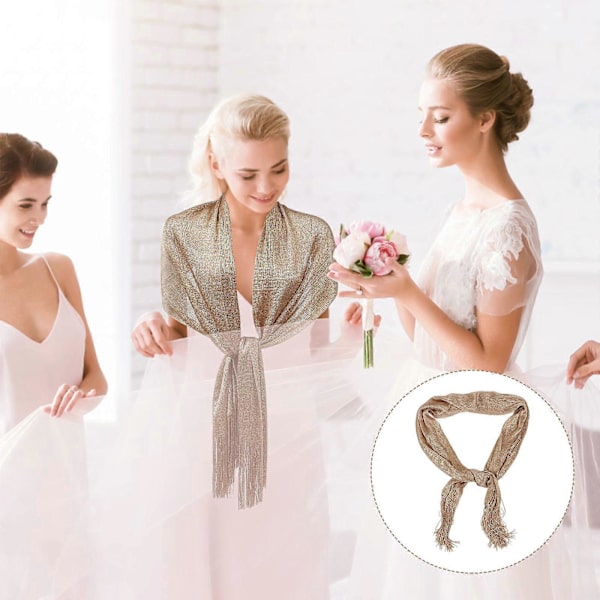 Golden Polyester Silk Shawl Wedding Accessory Elegant Style Wrinkle-Free Multifunctional 1 Set