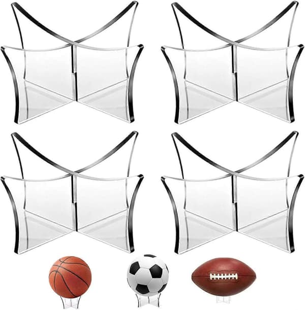 Boldholder, Basketball Displaystativ, Bold Displaystativ, 4 Stykker Fodbold Displaystativ, Akryl Basketballbase til Opbevaring og Visning [DB]