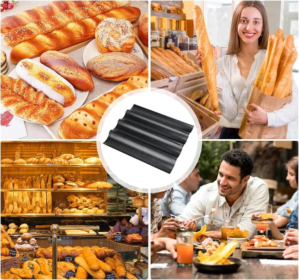 Baguettebageplade, perforerede franske baguetteforme til 4 baguetter - X44 - black