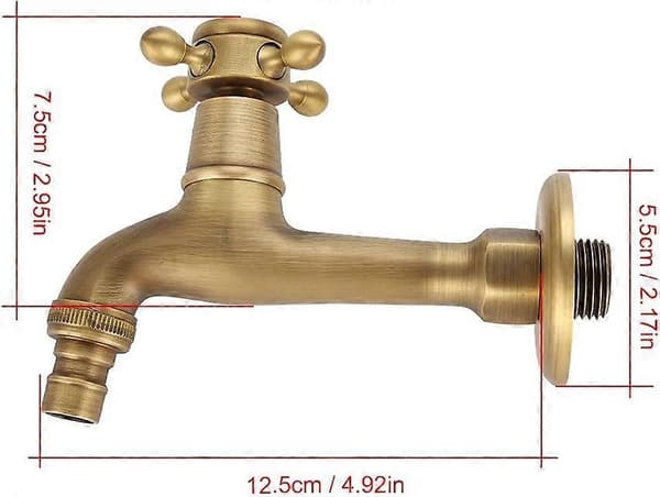 Vintage Solid Brass Washing Machine Faucet, Wall Mounted Kitchen Faucet G1/2 Inlet Thread (Long)