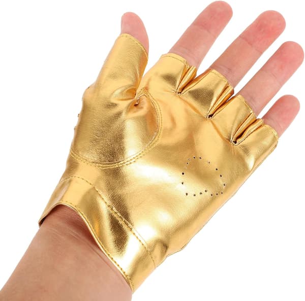 Danspartyhandskar i PU-läder, guld, halvfinger, sydda, bekväma, bärbara, flexibla för scenframträdanden, dansparty, flickor -