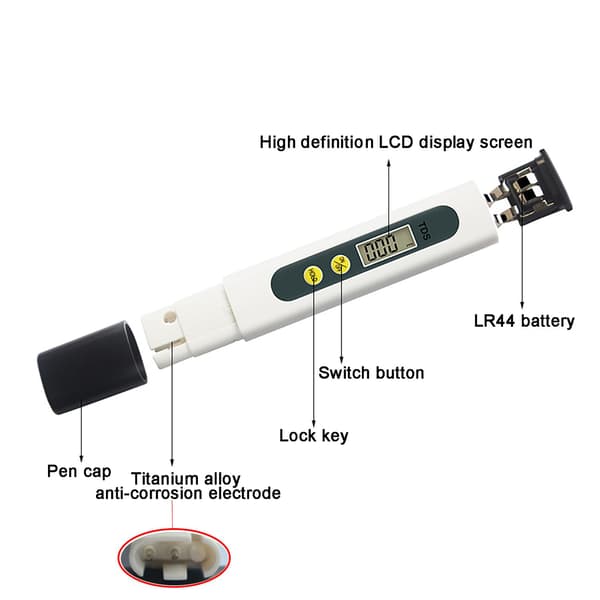 TDS Digital Vandkvalitetstester med Stor LCD Digital Skærm til Hjemmeindustri Hydroterapi, 0-9999PPM, Drikkevandskvalitetsmonitor (Sort)
