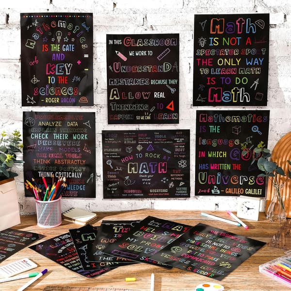 12 stk. matematikplakater til klasseværelsesvæg 10x12, tavle, sort - Black