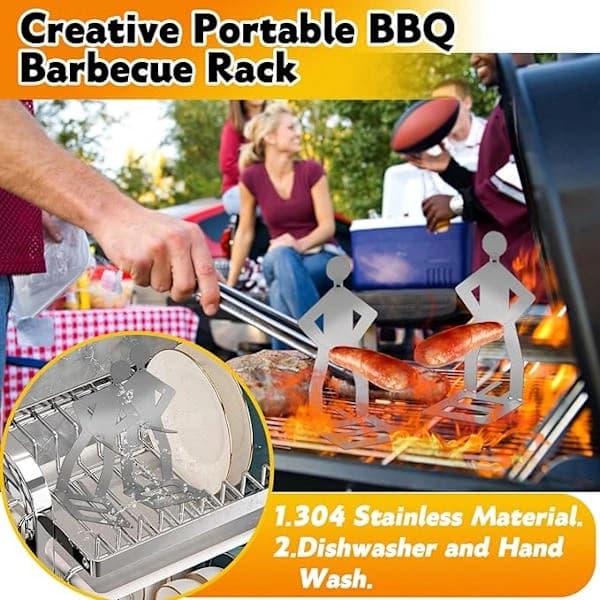 3-delt pølsegrillgaffelsæt i rustfrit stål Sjove BBQ-holdere til camping, picnic, havegrill, sølv