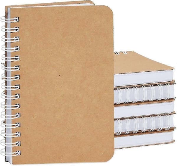 Mini Kraft Anteckningsböcker, Olinjerade A6 Spiral 90-arks Enkel Journal (3,5x5,5 tum, 6-pack)
