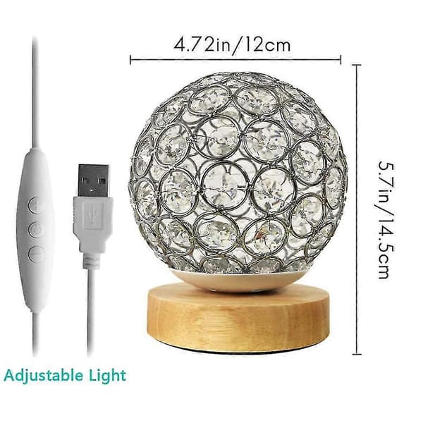 Krystall USB Bordlampe Sølv Krystallkule Med Trefot Sengelampe Dimbar Moderne Natt