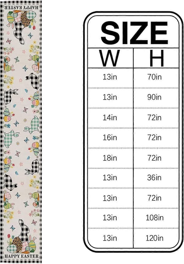 Plaid Bunny Easter Egg Table Runner 13 x 72 inch for Easter Decoration Home Kitchen Dining (FMY)