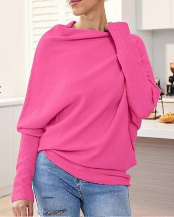 Asymmetric Draped Sweater, a Sweater Soft as Clouds, Women's Long Sleeve Loose Batwing Solid Color Soft Knitted Sweater