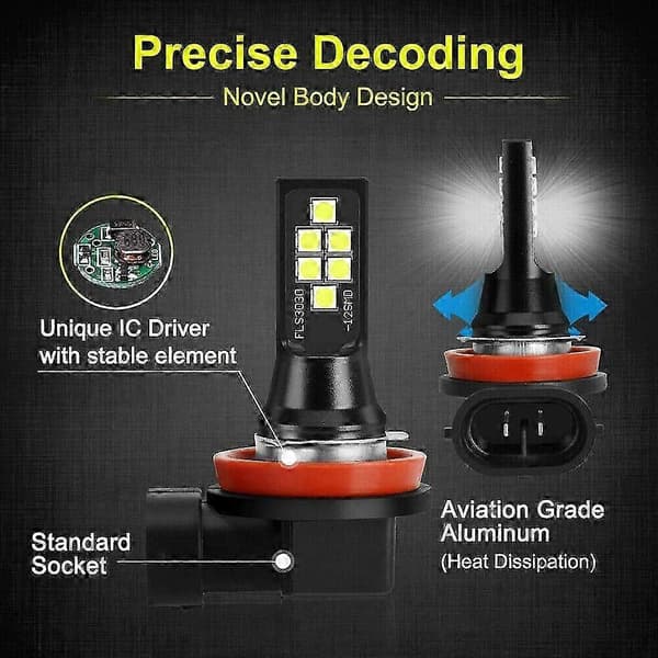 2x Hb4 9006 Led Fog Light Bulb Advanced 3030 Smd Daytime Running Light Drl Lamp, Cool White 6000k