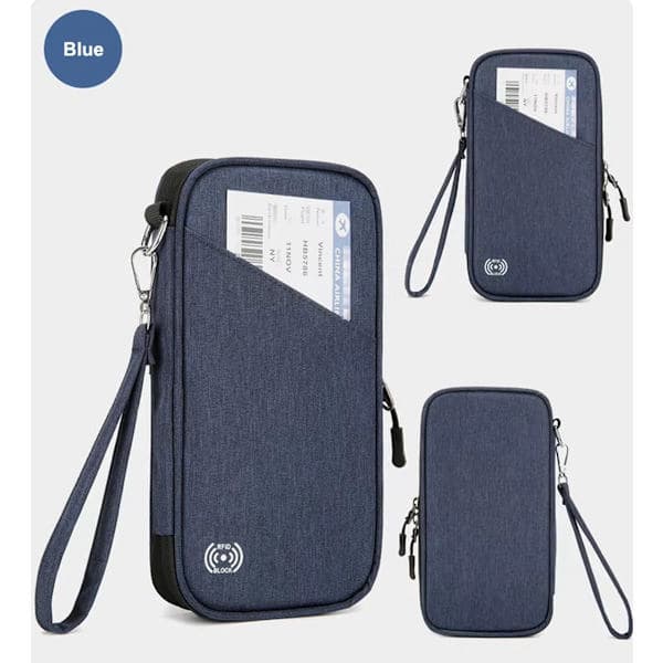 Passport Holder, Travel Wallet Case, Waterproof RFID Blocking Card Organizer with Hand Strap, Zipper, Shoulder Strap, Black