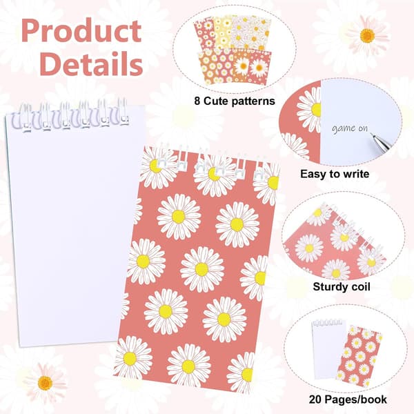 24 kpl Boho Daisy Mini Spiraalimuistikirja Irtotavarana Groovy Tasku -