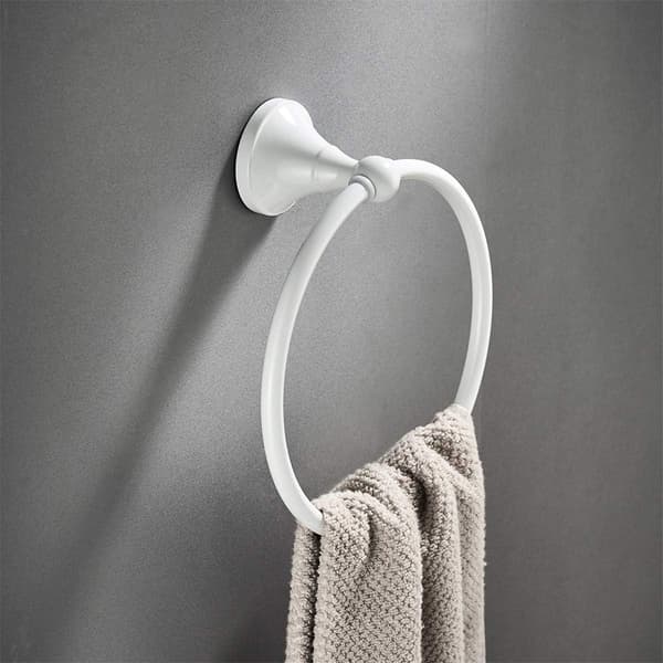 Rundt håndklestativ i messing for veggmontering, håndkleholder for bad, hvit